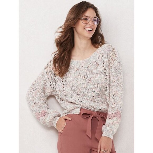 Lauren Conrad Open Knit Sweater With Back Ribbon Tie Multicolored Ladies Medium - Picture 3 of 10